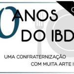 Imagem com fundo branco escrito em preto 20 anos do IBDA. Abaixo: Uma confraternização com muita arte inclusiva.