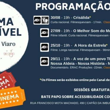 Audiodescrição no Guido Viaro - Imagem do banner com a relação de filmes com audiodescrição.