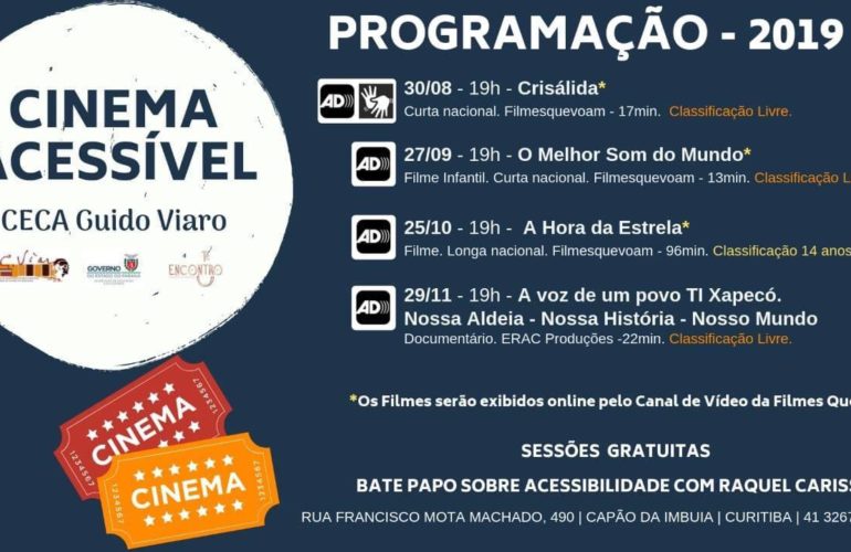 Audiodescrição no Guido Viaro - Imagem do banner com a relação de filmes com audiodescrição.